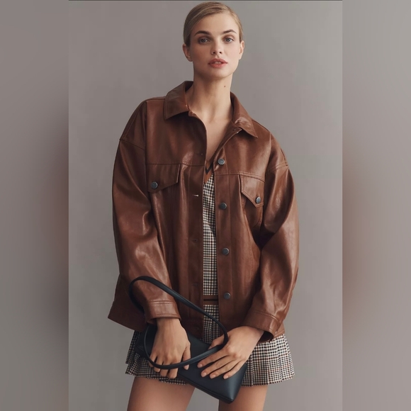 Anthropologie Jackets & Blazers - Anthropologie Pilcro Weston Faux Leather Boyfriend Jacket Brown
